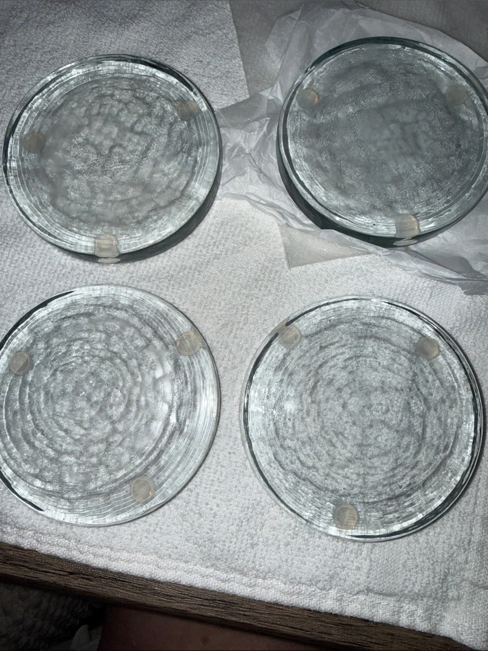 Set of 4 Clear Dimpled Glass Coasters